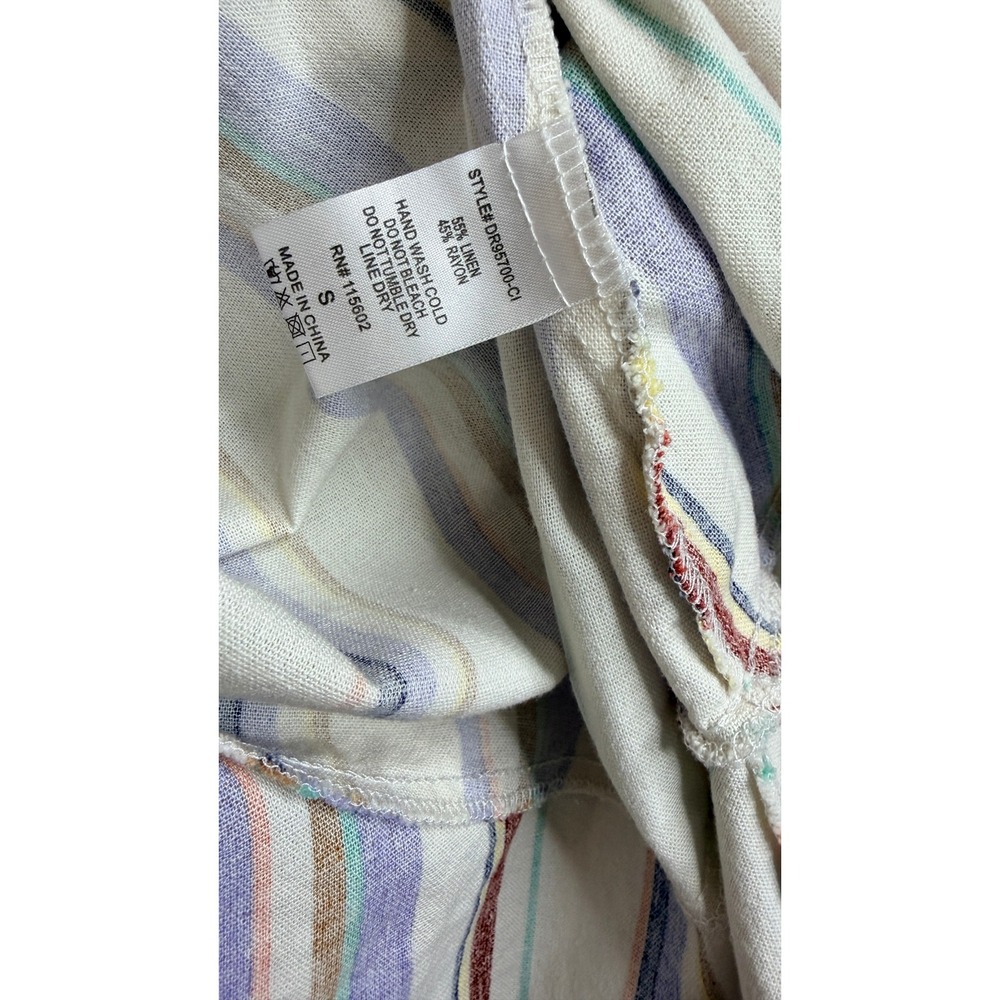 Lush Striped Wrap Dress Multi-Color Linen Blend V-Neck Tie Waist Small - Picture 4 of 7